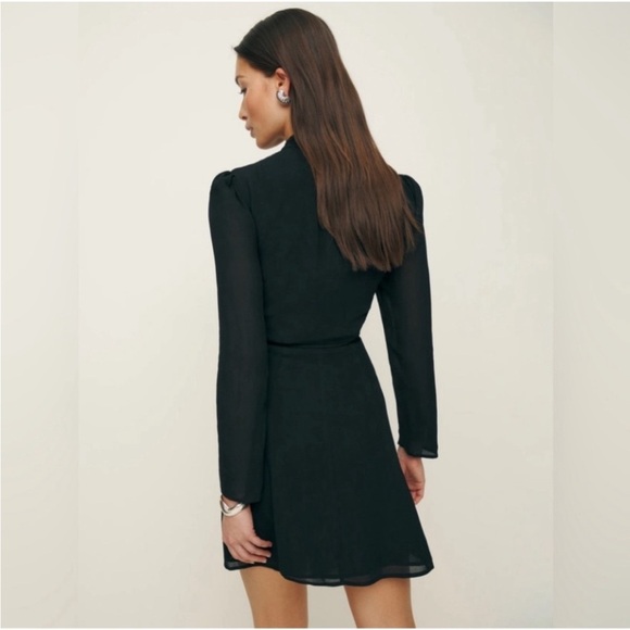 Reformation Ottessa Long-Sleeve Surplice Minidress Black Sz Small - Picture 8 of 16